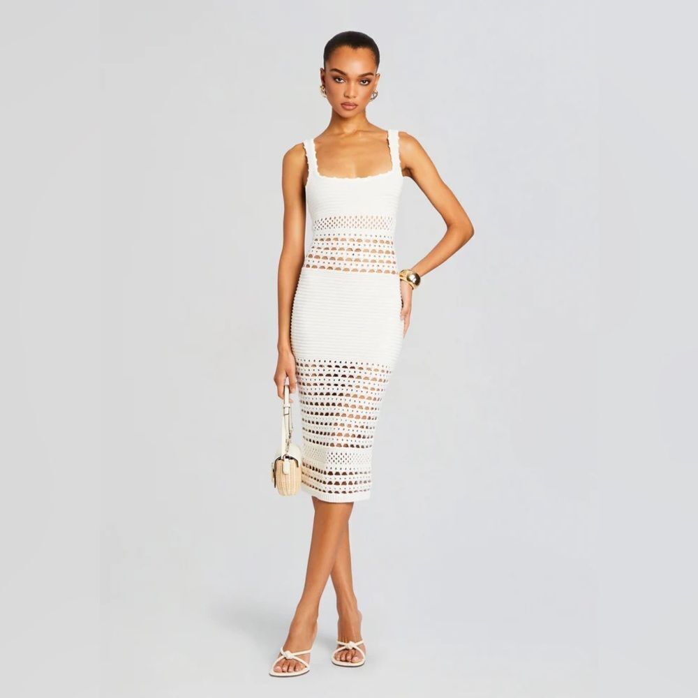 NWT RETROFÊTE AVRIL KNIT CROCHET DRESS in white - Picture 3 of 13